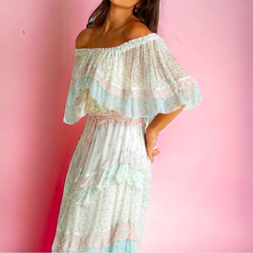 Fillyboo x Free People Tambourine Mixed Ditsy Sm 4/6 Pink Floral Chiffon Maxi